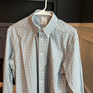 Brooks Brother non-iron sport shirt, blue/green check, size medium regent fit.